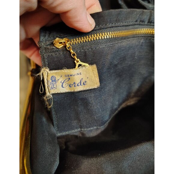 Vintage Corde Black Evening Handbag Purse Gold Tone Snap Art Deco Cocktail - Picture 7 of 7